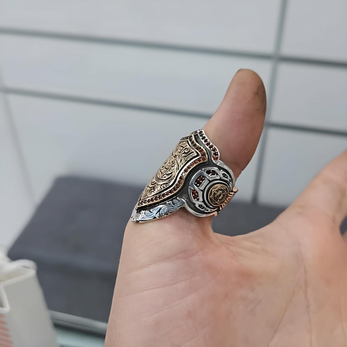 Sterling Silver Crescent Star Thumb Ring: Turkish Ottoman Archer