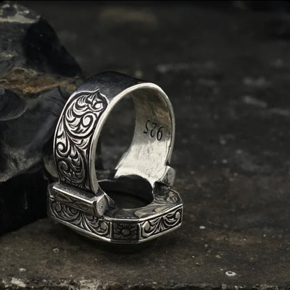 Green Amber Zulfiqar Ring – Adjustable Spiritual Jewelry | 925 Silver