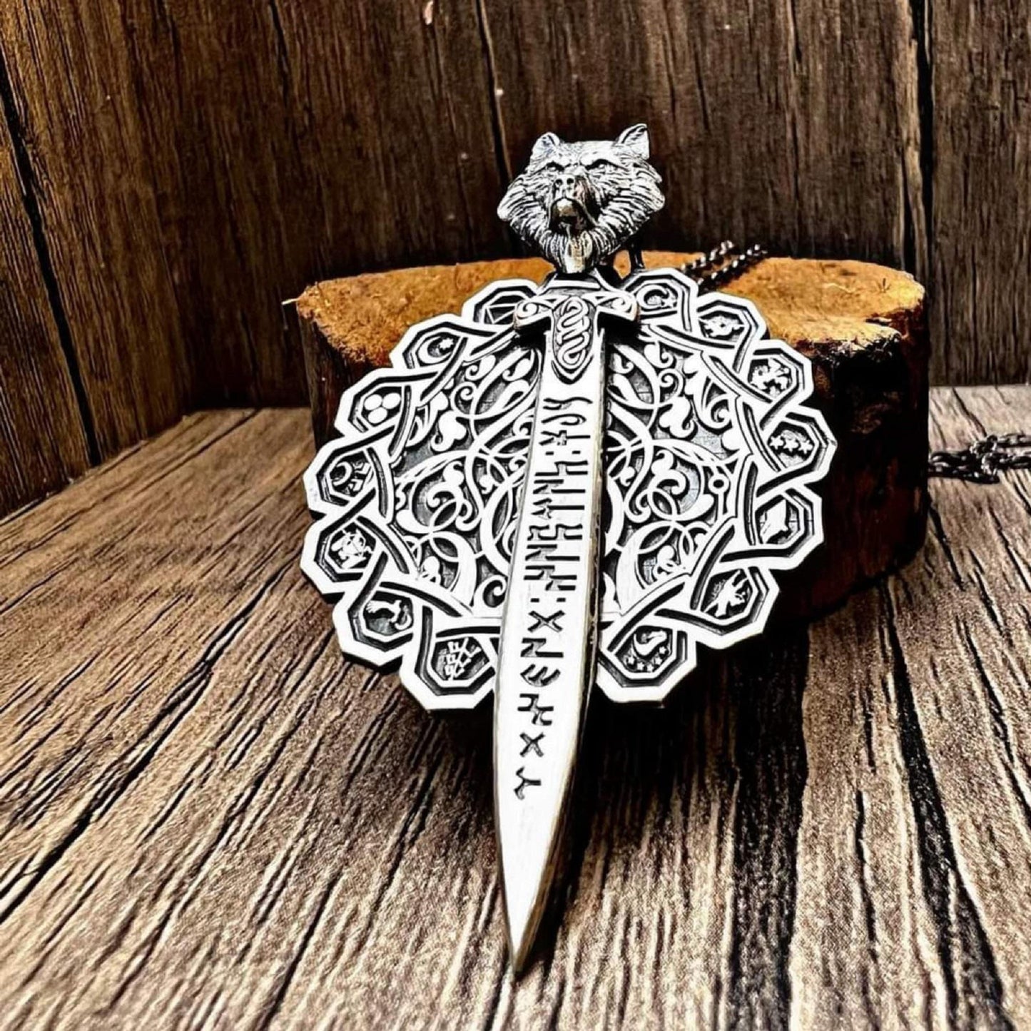 16 Turkish States Necklace 925 Silver Wolf Sword Gokturk Handmade