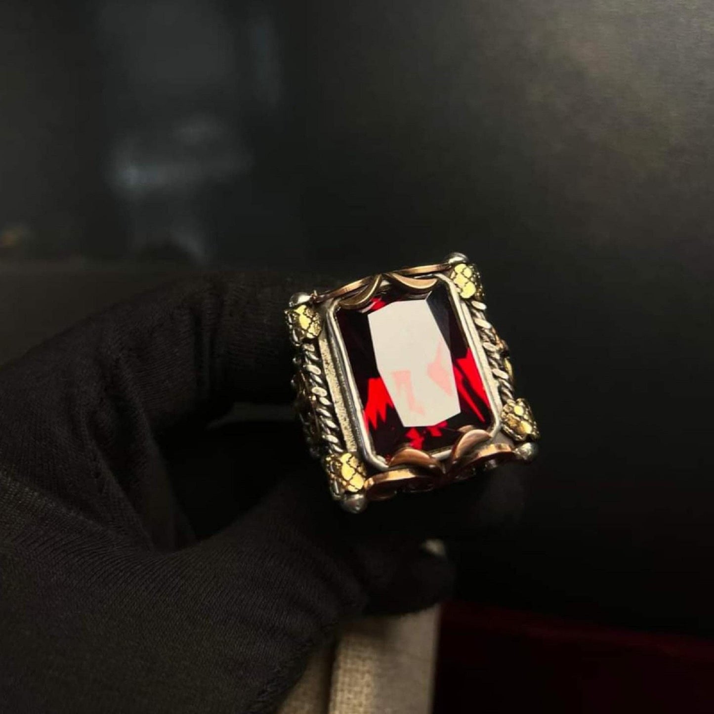 Lily Sword Ring 925 Silver Red Zircon Adjustable Handmade Men