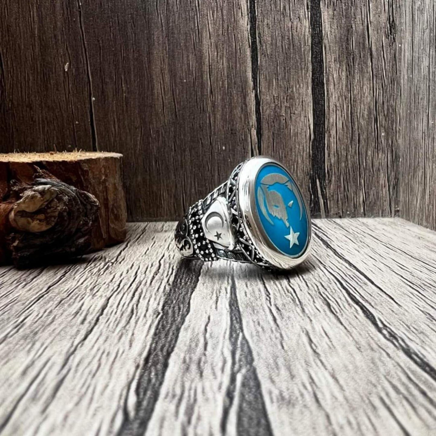 Türkis- und Zirkonia-Ring aus türkischem Silber, handgefertigt, Herrengeschenk, Vatertagsgeschenk