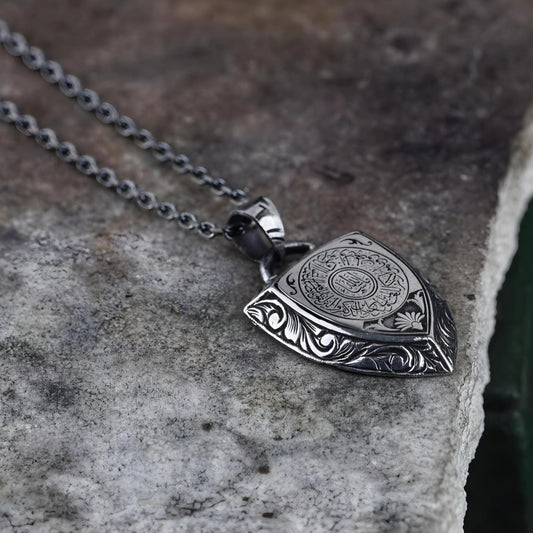 Evil Eye Necklace 925 Silver Triangle Arabic Calligraphy Handmade