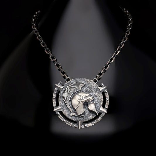 Helmet Medallion 925 Sterling Silver Military Pendant Men Handcrafted