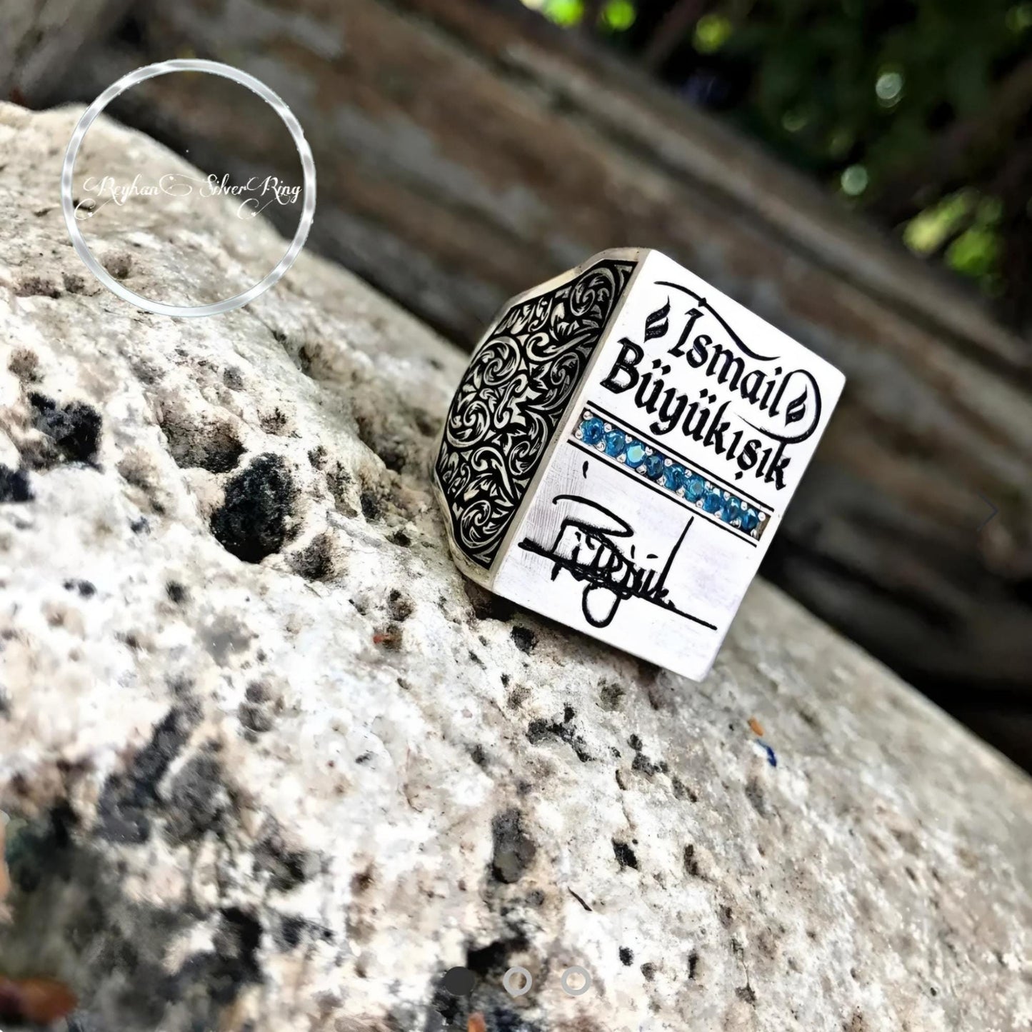 Turquoise Ring 925 Silver Personalized Signature Handmade Men
