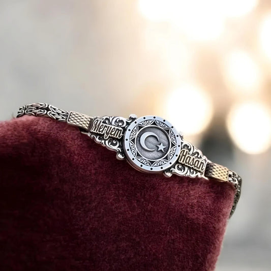 Moon Star Bracelet 925 Silver Personalized Name Handmade Men
