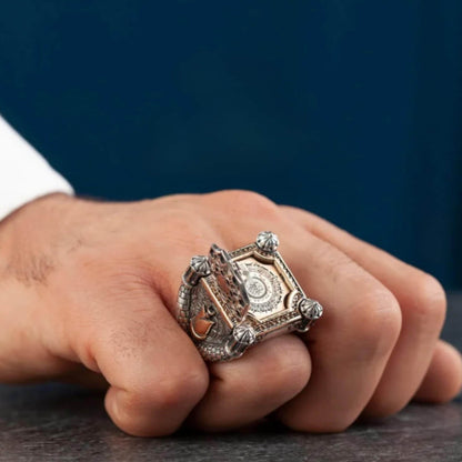 Sultan Stone Ring 925 Sterling Silver Mosque Tulip Seljuk Star Surah Talaq OttomanHandmade Men