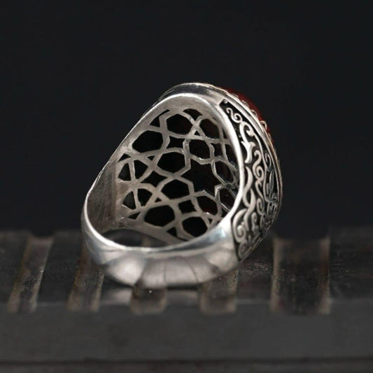 Initial Black Agate Ring 925 Silver Personalized Handmade
