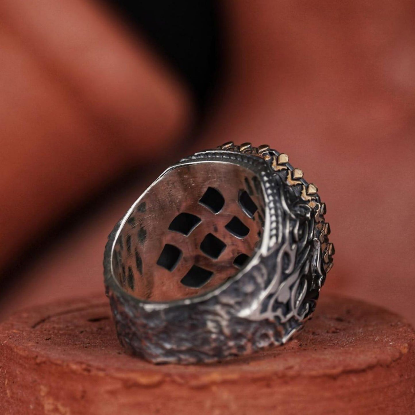 Tawhid Kufic Calligraphy Ring 925 Sterling Silver Ivy Pattern Handcrafted