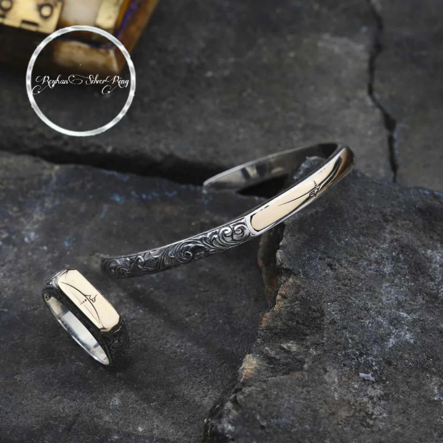 925 Sterling Silver Open Cuff Bracelet and Ring Set Adjustable Minimalist Handcrafted