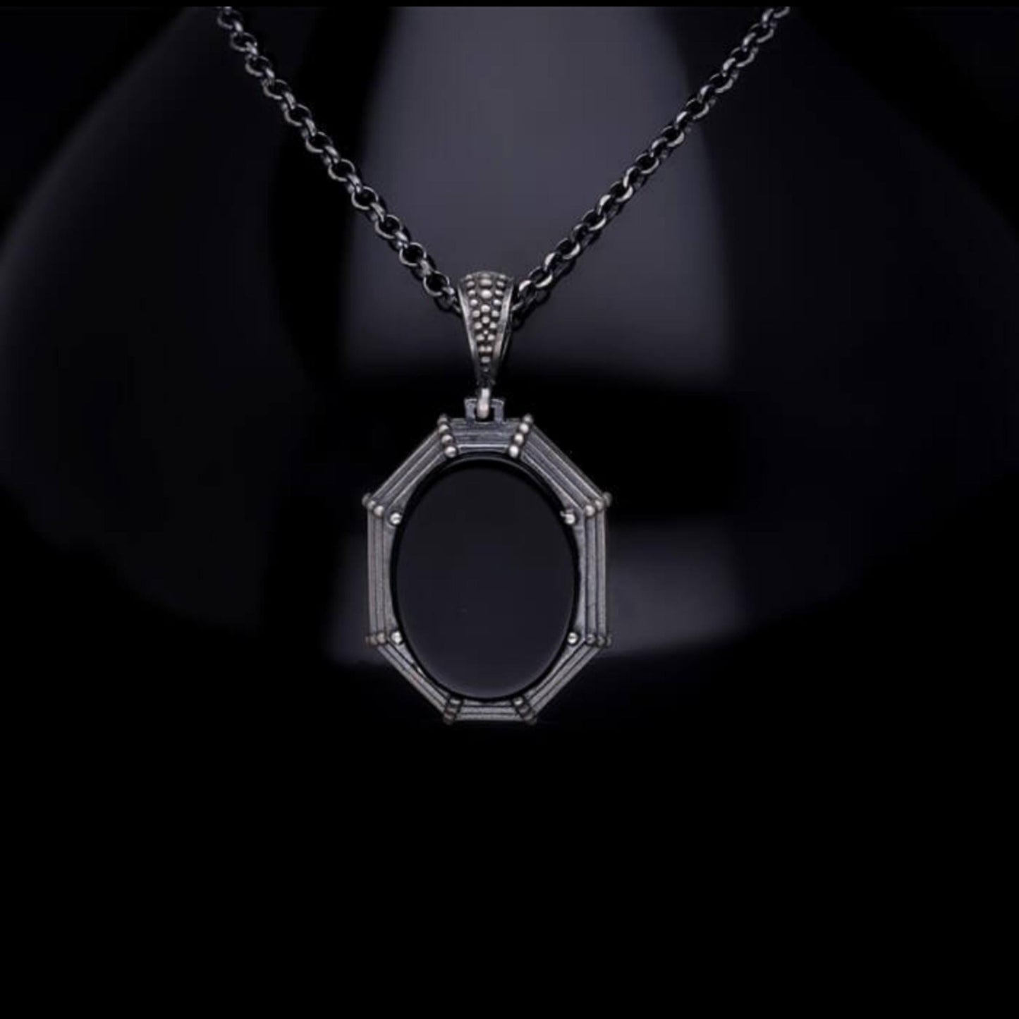 Black Amber Medallion 925 Sterling Silver Pendant Necklace Men Handcrafted
