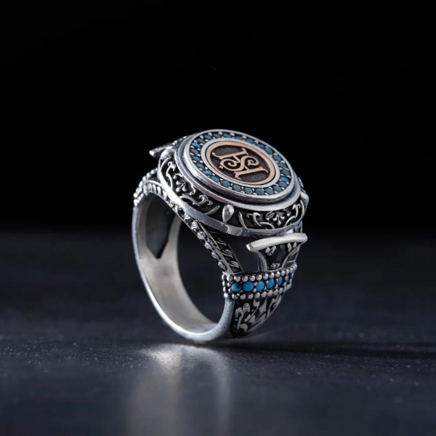 Initial Letter Ring 925 Silver Turquoise Personalized Handmade