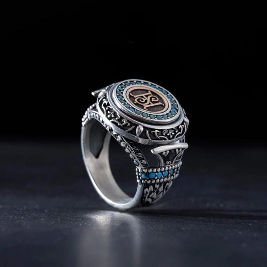 Personalisierter Sterlingsilberring: Initialen & Türkisstein