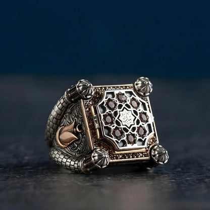 Sultan Stone Ring 925 Sterling Silver Mosque Tulip Seljuk Star Surah Talaq OttomanHandmade Men