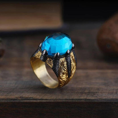 Handgefertigter Käfigring mit Aquamarinstein aus 925er Sterlingsilber