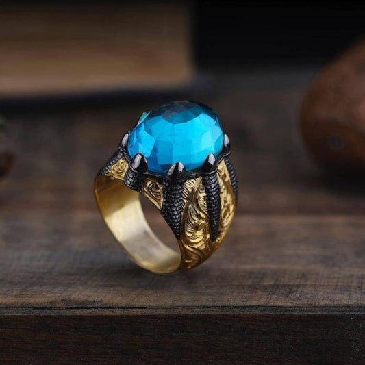 Aquamarine Ring – Gold Plated Cage Design | 925 Silver