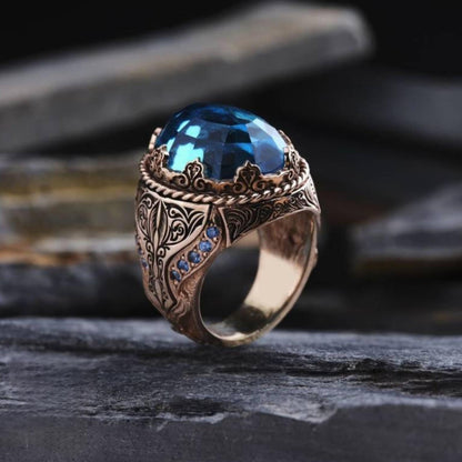 Seljuk Ring – Aquamarine & Turquoise Stones | 925 Silver
