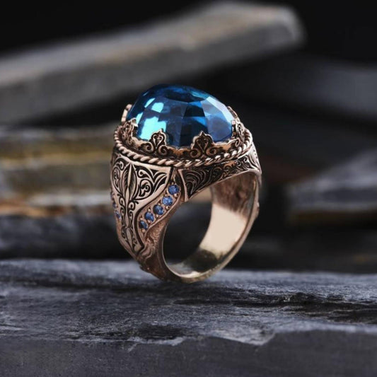 Seljuk Ring – Aquamarine & Turquoise Stones | 925 Silver