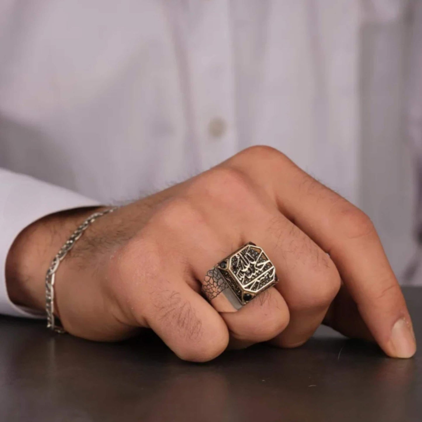 Hasbiyallah Ring – Black Topaz | Personalized | 925 Silver