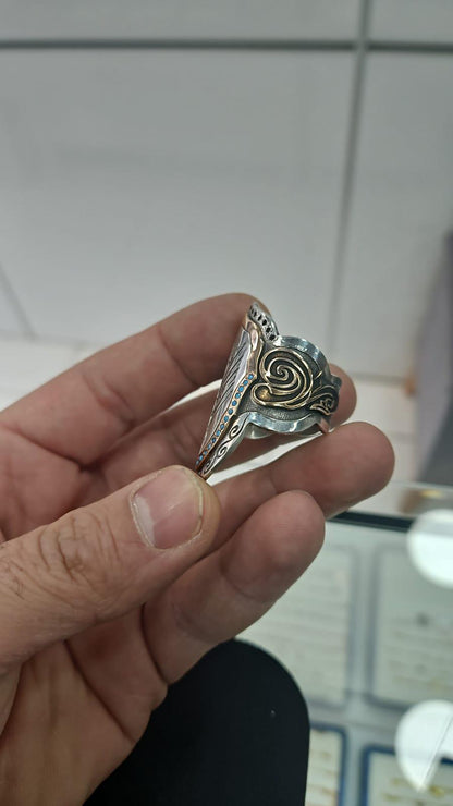 Ottoman Style Silver Thumb Ring, Artisan Archer Jewelry - Personalized Mens Dirilis