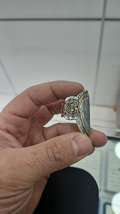 Ottoman Style Silver Thumb Ring, Artisan Archer Jewelry - Personalized Mens Dirilis