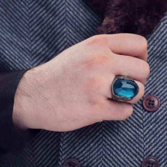 Aquamarine Ring – OttomanMotifs & Initial Engraving | 925 Silver