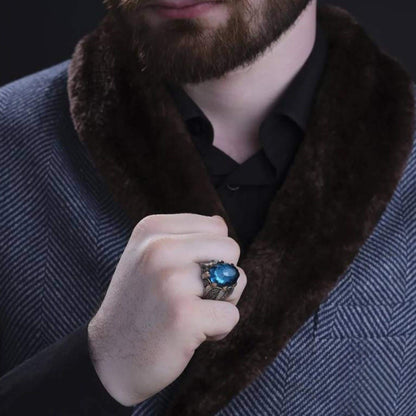 Aquamarine Ring – OttomanMotif Claw Setting | 925 Silver Men's Ring