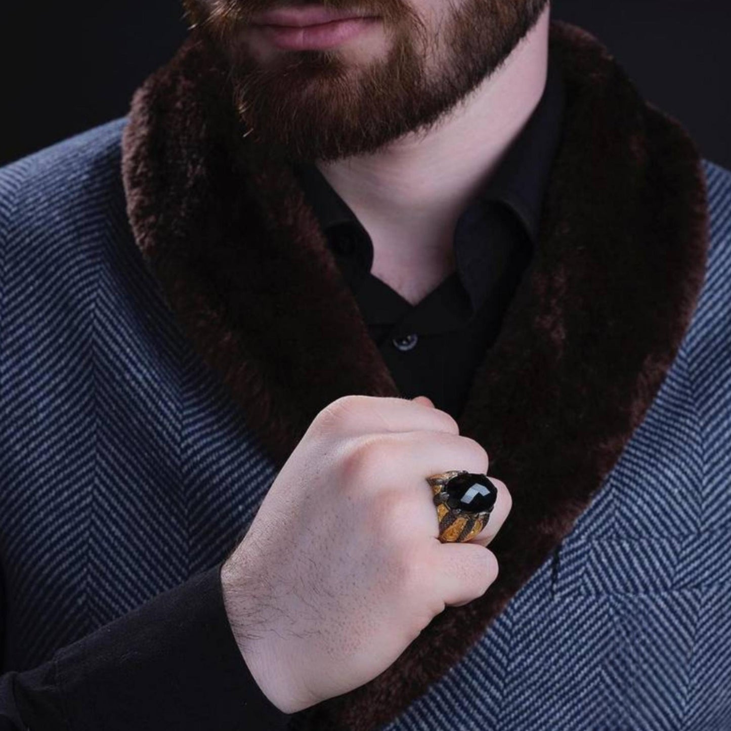 Black Aquamarine Ring – Cage Design | 925 Silver Men's Ring