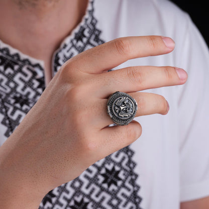 3D double-headed eagle ring with micro stones – view 2
