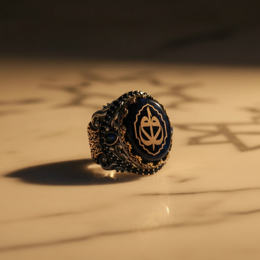 Elif Vav Blue Amber 925 Sterling Silver Ring