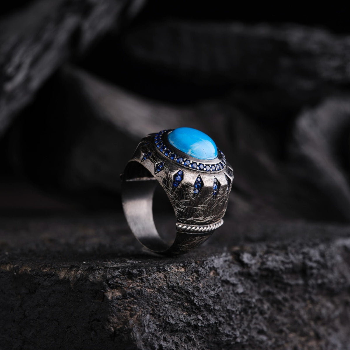 Turquoise ring with micro zircon details – view 3