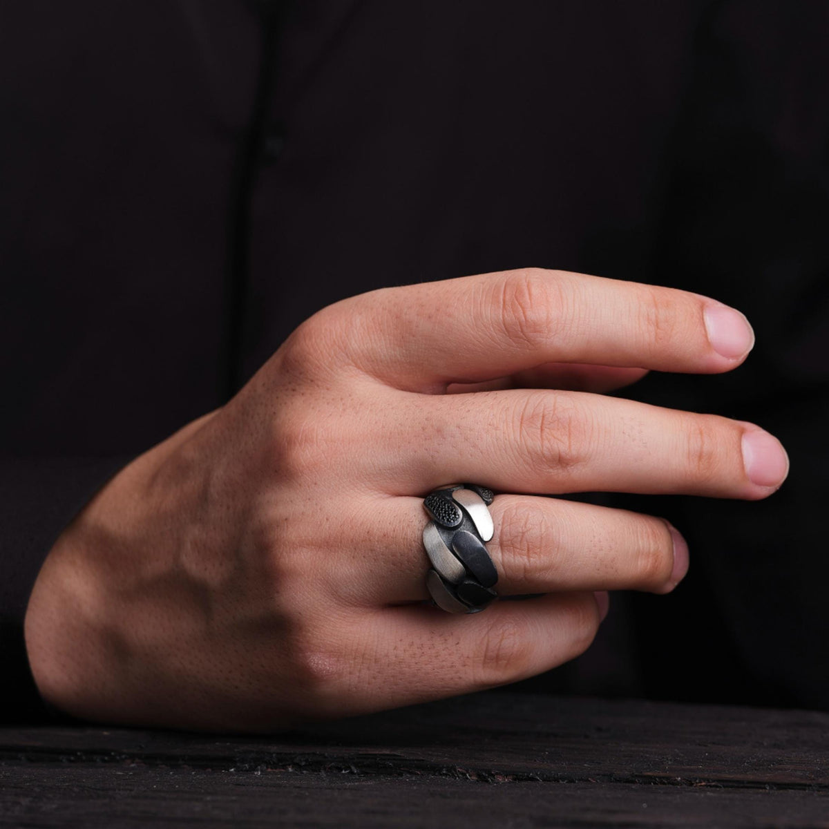 Black zircon patterned wedding band – view 2