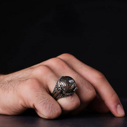 Red Zircon Ring 925 Silver Ottoman Helmet Handmade Men