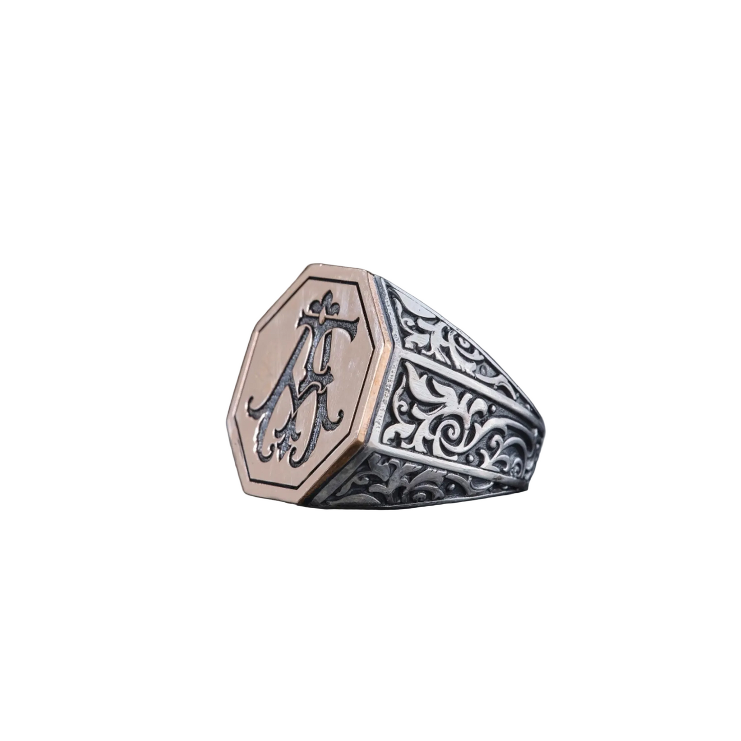 Octagonal Letter Signet Ring 925 Silver Unisex Handmade