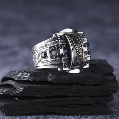 Ataturk Ring 925 Silver Men Blue Zirconia Handmade Turkish