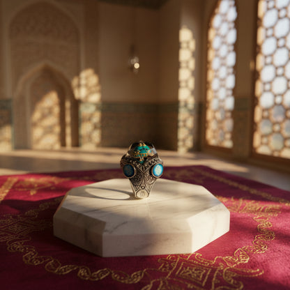 Ottoman Mosque Ring 925 Silver Samarkand Carved Handmade Men