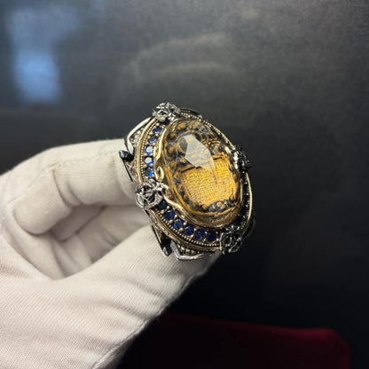 Handgeschnitzter Sultan-Ahmed-Moschee-Ring mit natürlichem Quarz – 925er Sterlingsilber