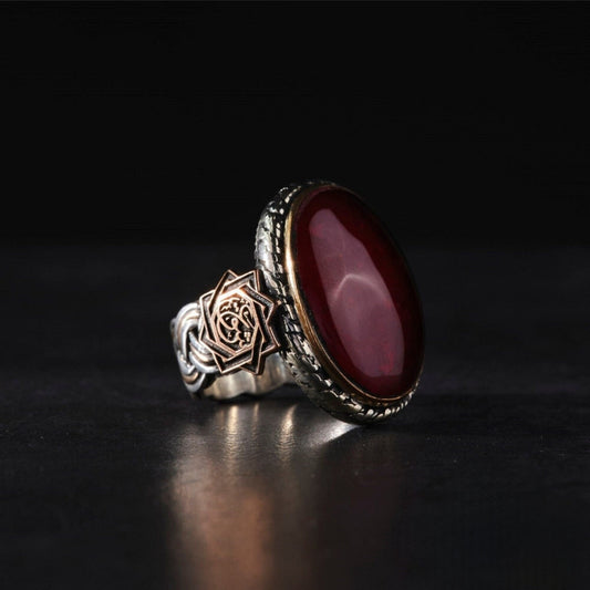 Handcrafted 925 Silver Red Amber Stone Valentine Ring