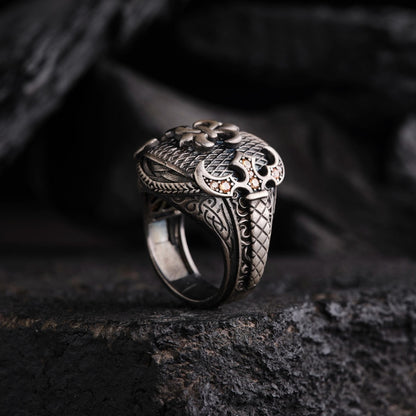 Hilt Herrenring aus Silber – Gelbe Topase, kursives Muster, handgefertigtes Unikat