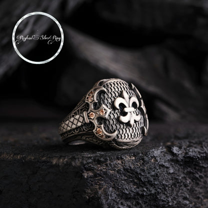 Hilt Herrenring aus Silber – Gelbe Topase, kursives Muster, handgefertigtes Unikat