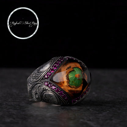 Rawda Dome Ring 925 Silver Four Caliphs Ruby Ottoman Handmade