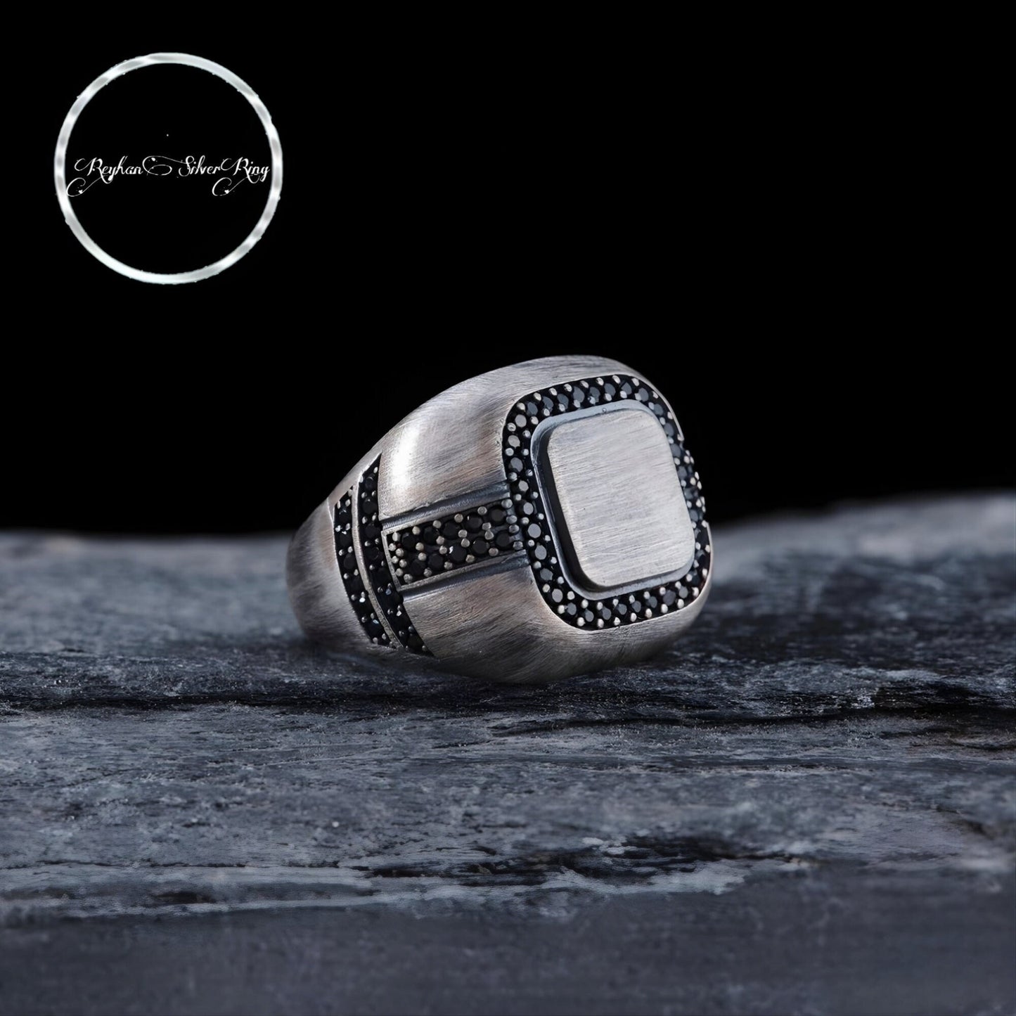 Zodiac Ring 925 Silver Black Zircon Handmade Men Custom