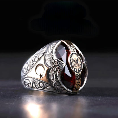 Osmanischer Ring aus schwarzem Onyx: Handgefertigt aus 925er Silber, verstellbar, Geschenkidee für Herren