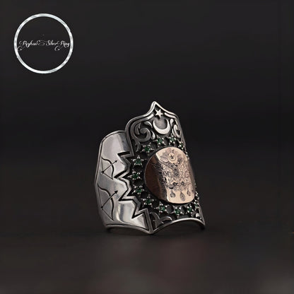 OttomanFlag Archer Thumb Ring 925 Sterling Silver Green Zircon Zihgir Handcrafted