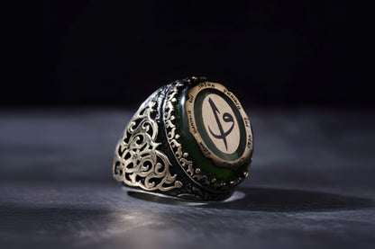 Green Amber Silver Ring – Handcrafted Elif Vav Design