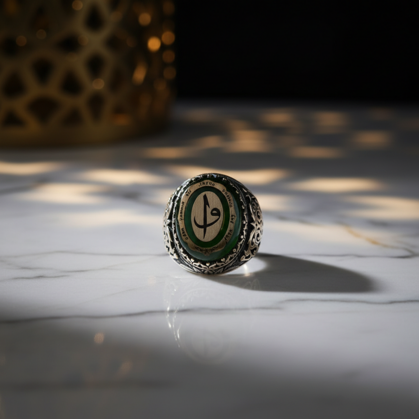 Green Amber Silver Ring – Handcrafted Elif Vav Design