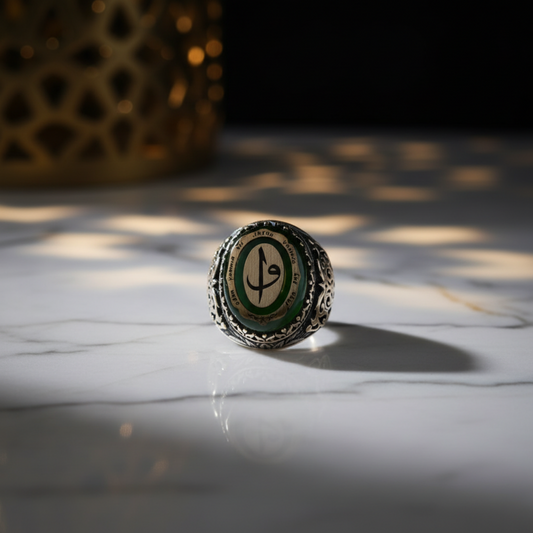 Green Amber Silver Ring – Handcrafted Elif Vav Design