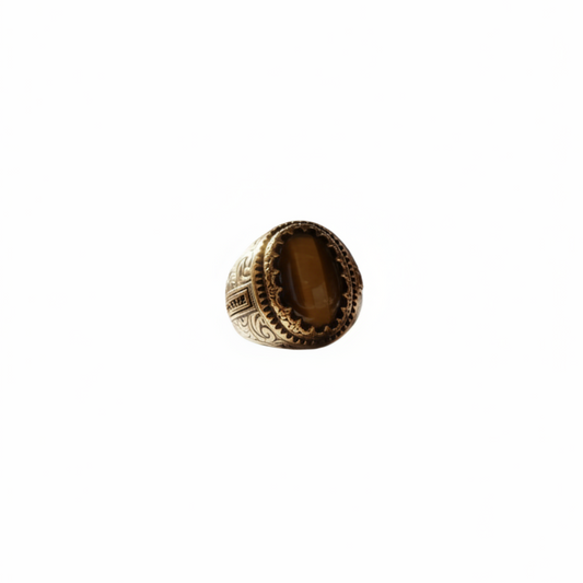 Tiger Eye Ring 925 Silver Statement Men Adjustable Handmade