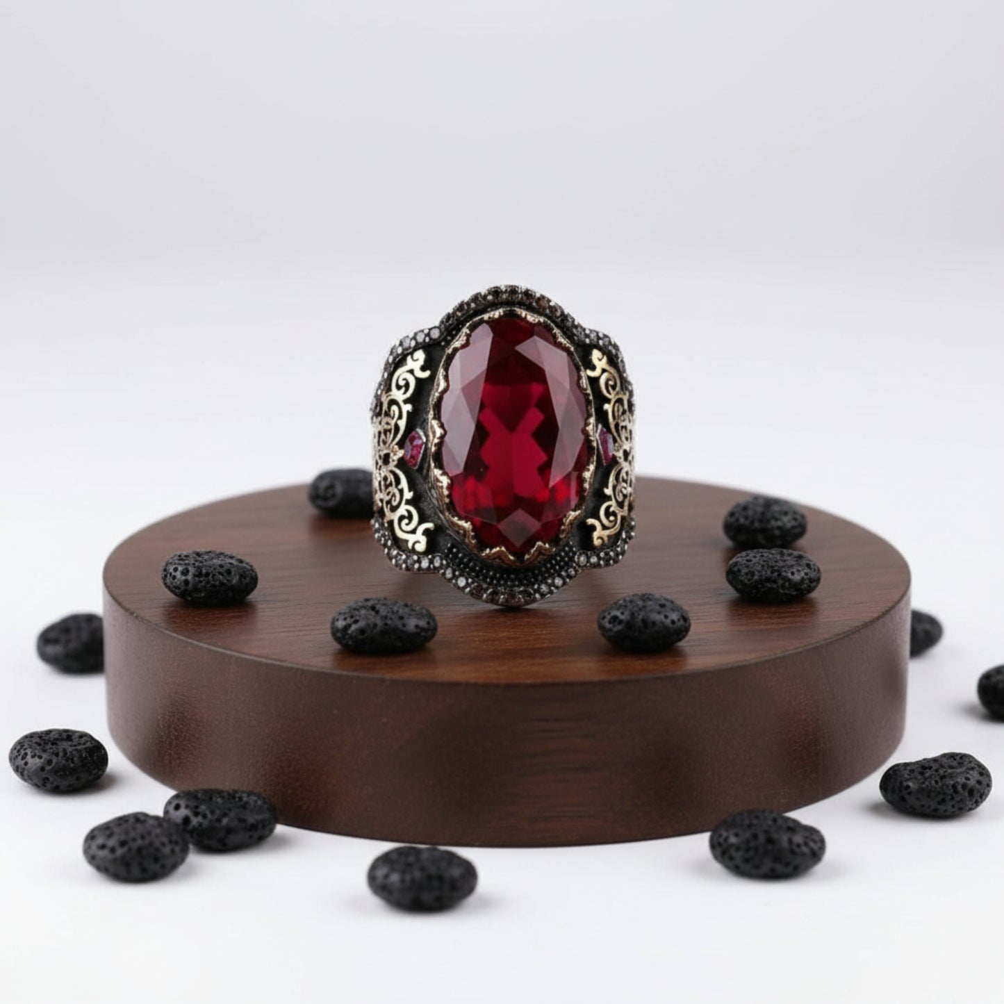 Handmade Silver Unisex Ring Tourmaline - Red Stone