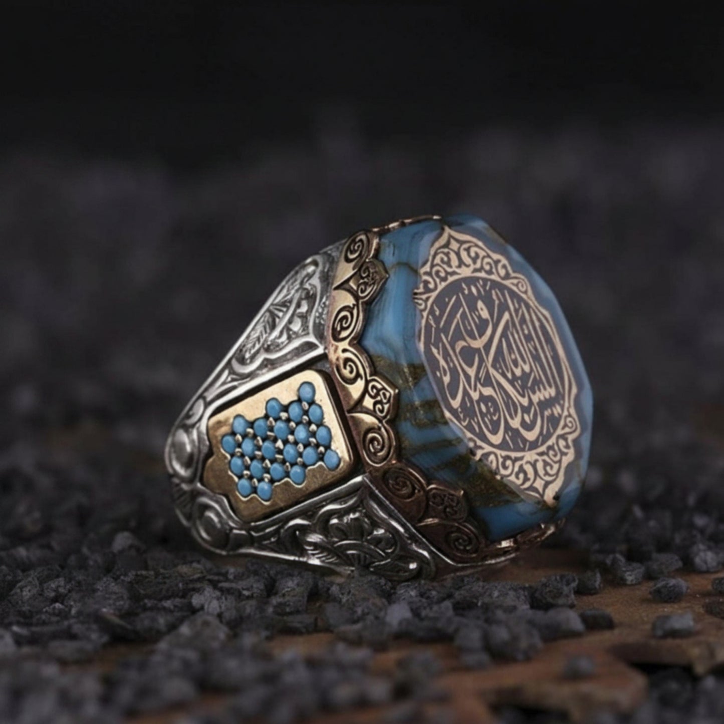 Turquoise & Quran Verse Ring – Personalized | 925 Silver