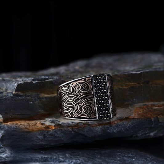 Handmade Black Zircon Adjustable Sterling Silver Ring
